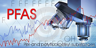 Alertness about dangerous PFAS per-and polyfluoroalkyl substances used in products and materials Stock Photo