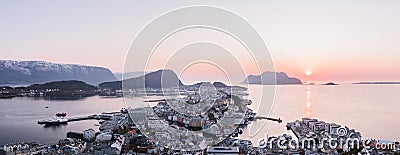 Alesund city panorama from Aksla viewpoint at sunset Stock Photo