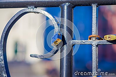 ALESUND, NORWAY, APRIL, 04, 2018: Outdoor view of dozens of padlocks of love on the bridge Editorial Stock Photo