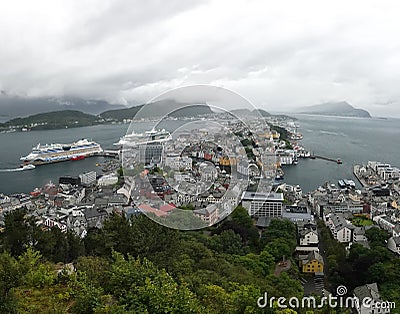 Alesund Norway Scenic view from mountain top Editorial Stock Photo