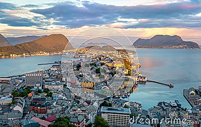 Alesund panorama at the crack of dawn Stock Photo