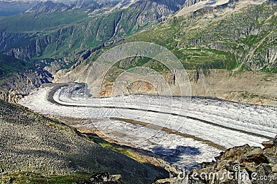 Aletsch Glacier - glacier in the Alps mountains, landmark attraction in Switzerland Stock Photo