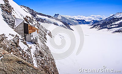 Aletschgletscher or Aletsch glacier - ice landscape in Swiss Alpine Regions, Jungfraujoch Station, the top of europe train station Stock Photo