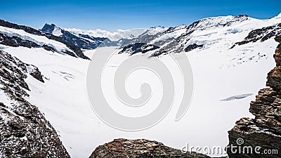 Aletschgletscher or Aletsch glacier - ice landscape in Swiss Alpine Regions, Jungfraujoch Station, the top of europe train station Stock Photo