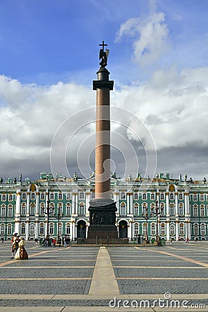 Alexander Column and Winter Palace, St.Petersburg Editorial Stock Photo