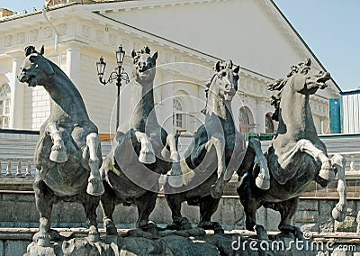 Four Rampant Horses Statue, Alexander Garden, near Kremlin, Moscow, Russia Stock Photo