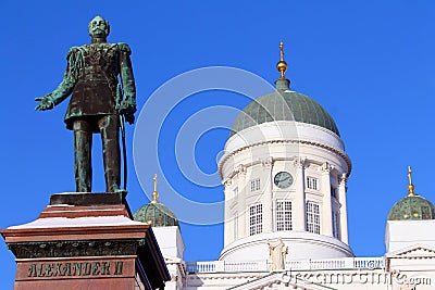 Alexander II sculpture and Helsinki Cathedral Stock Photo