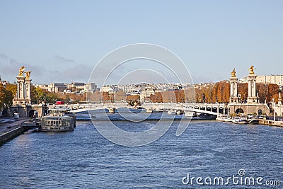 Alexander III bridge view and Seine river in a sunny day in Paris, France Stock Photo