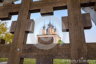 Alexander Monastery in Suzdal. View through the wooden gate. Stock Photo