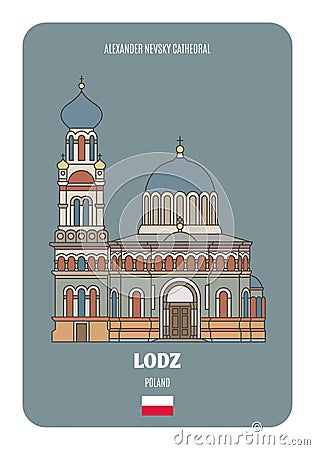 Alexander Nevsky Cathedral in Lodz, Poland Vector Illustration