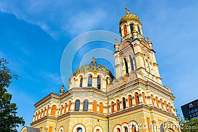 Alexander Nevsky Eastern Orthodox cathedral at Kilinskiego street in historic industrial city center of Lodz old town in Poland Editorial Stock Photo