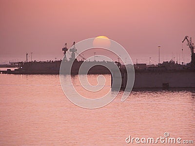 Alexandria Egypt harbor at sunset Stock Photo