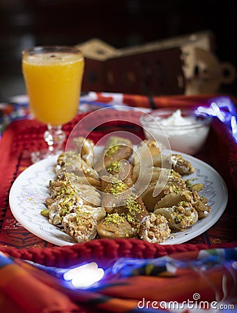 Atayef and qamar El-Din at Ramadan Stock Photo