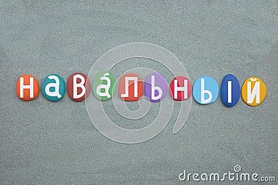 Alexei Navalny, name of the Russian opposition leader name composed with colored stone letters Stock Photo