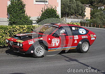 An Alfa Romeo alfetta GTV racing car during a timed speed trial Editorial Stock Photo