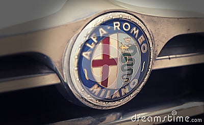 Alfa Romeo classic logo Badge closeup Editorial Stock Photo