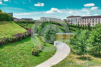 Alfa Romeo park in the new, modern Portello area in Milan Stock Photo