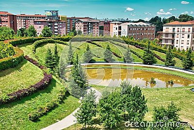 Alfa Romeo park in the new, modern Portello area in Milan Stock Photo