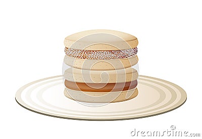 Alfajores cookies with condensed milk on a white plate. Traditional homemade biscuits. Latin American food. Vector illustration Vector Illustration