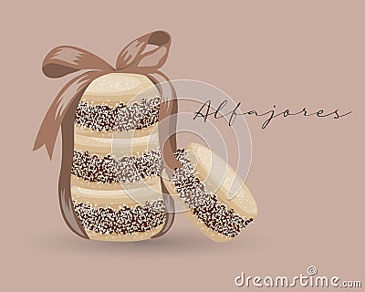 Alfajores cookies, Latin American cuisine, Argentinean national cuisine. Food illustration vector Vector Illustration