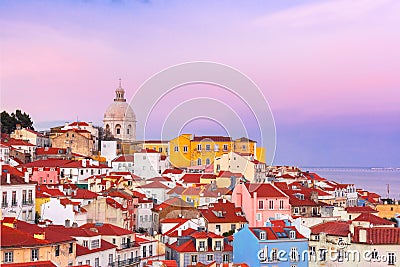 Alfama at scenic sunset, Lisbon, Portugal Stock Photo