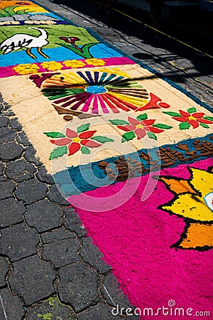 Alfombra, sawdust carpet on street made for Semana Santa, Easter, Santiago Atitlan, Guatemala Stock Photo