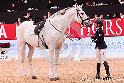 Alfonsina Maldonado ARG with Jordan PRE during Longines FEI World Cup 2019 on November 30 2019 in Madrid Horse Week, Spain Editorial Stock Photo