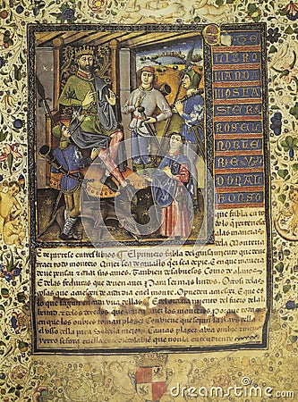 Alfonso XI of Castile dictating laws or iussio real Editorial Stock Photo