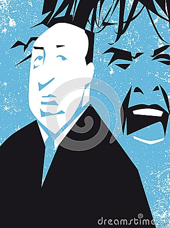 Alfred Hitchcock, English film director, vector illustrations Stock Photo