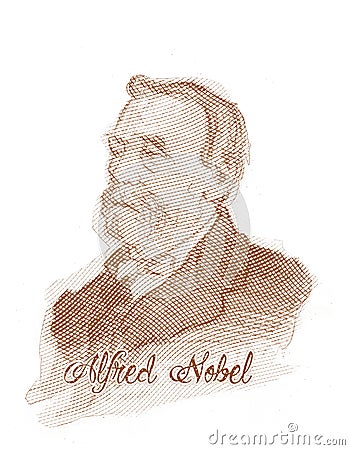 Alfred Nobel Engraving Style Sketch Portrait Editorial Stock Photo