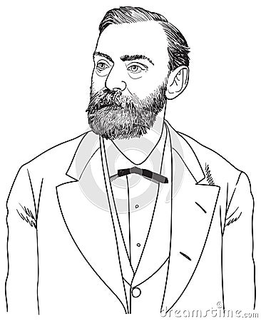 Alfred Nobel line art portrait, vector Vector Illustration