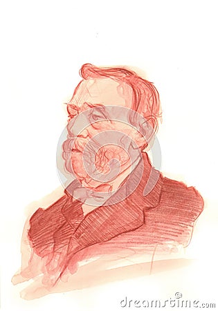 Alfred Nobel Watercolour Sketch Portrait Editorial Stock Photo