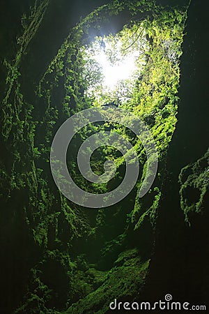 Algar do Carvao Cave on Terceira Island, Azores Stock Photo