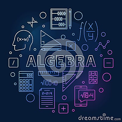 Algebra concept thin line round colored banner - Vector illustration Cartoon Illustration