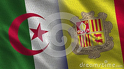 Algeria and Andorra Realistic Half Flags Together Stock Photo