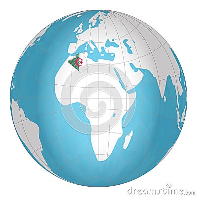 Algeria on the globe. Earth hemisphere centered at the location of the People s Democratic Republic of Algeria. Algeria Vector Illustration