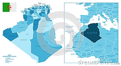 Algeria - highly detailed blue map. Vector Illustration