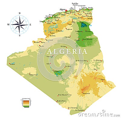 Algeria highly detailed physical map Vector Illustration