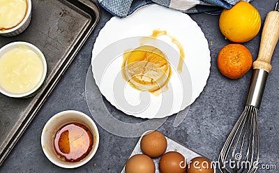 algerian homemade vanilla caramel custard desert, flan. Stock Photo
