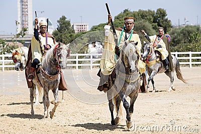 Algerian horsemen during a public celebration Editorial Stock Photo