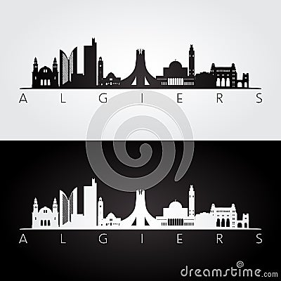 Algiers, Algeria skyline and landmarks silhouette Vector Illustration