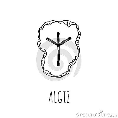 Algiz rune written on a stone. Vector illustration. Isolated on white Vector Illustration