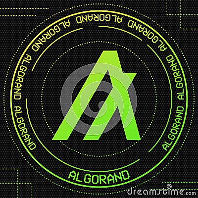 Algorand ALGO vector symbol with cryptocurrency themed background design. Vector Illustration