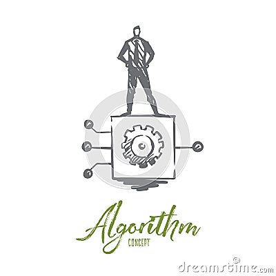 Algorithm, business, information, system, digital concept. Hand drawn isolated vector. Vector Illustration