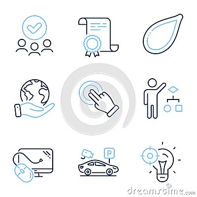 Algorithm, Computer mouse and Pumpkin seed icons set. Touchscreen gesture, Parking security and Seo idea signs. Vector Vector Illustration