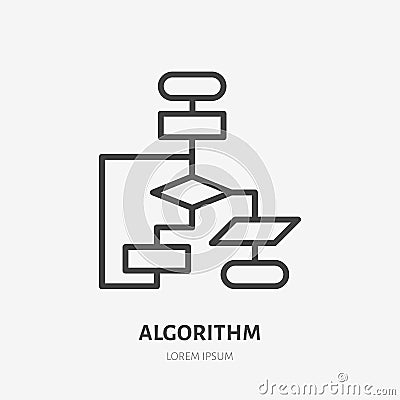 Algorithm flat line icon. Vector thin sign of workflow, diagram logo. Business scheme outline illustration Vector Illustration