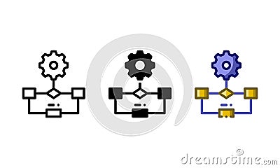 Algorithm icons represented by gear and flowcharts Vector Illustration