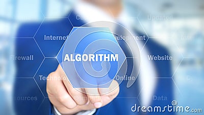 Algorithm, Man Working on Holographic Interface, Visual Screen Stock Photo