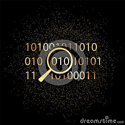 Algorithm, search, code gold icon. Vector illustration of golden particle background Cartoon Illustration