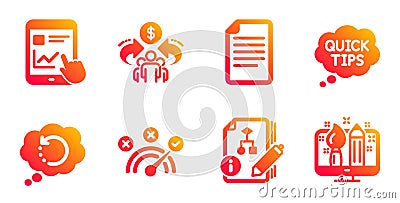 Algorithm, Sharing economy and File icons set. Internet report, Quick tips and Correct answer signs. Vector Vector Illustration